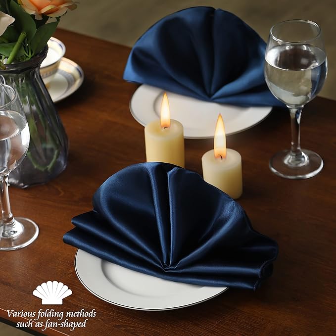 Manyshofu 60 Navy Blue Satin Napkins - Image 6