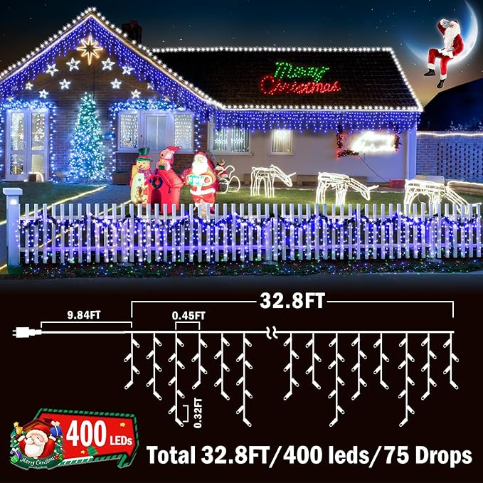 KNONEW Christmas Lights Outdoor Decorations 400 LED 33ft 8 Modes Curtain String - Image 6
