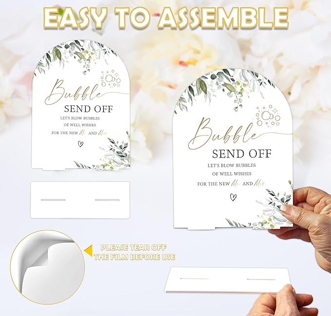 Greenery Bubble Send Off Sign, 6 x 8 Inch White Arch Acrylic Wedding Sign - Image 3