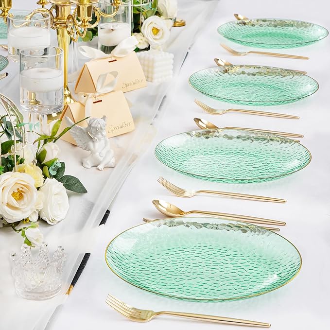 Rubtlamp 60 Pieces Green Gold Plastic Plates - Image 6