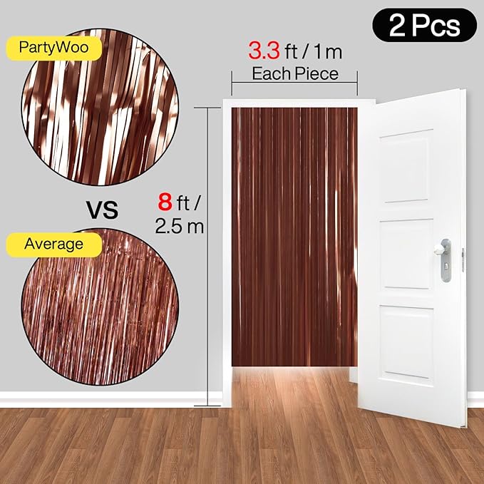 PartyWoo Foil Curtain 2 pcs, 3.3x6.6 ft Metallic Brown Tinsel, Foil Fringe - Image 6