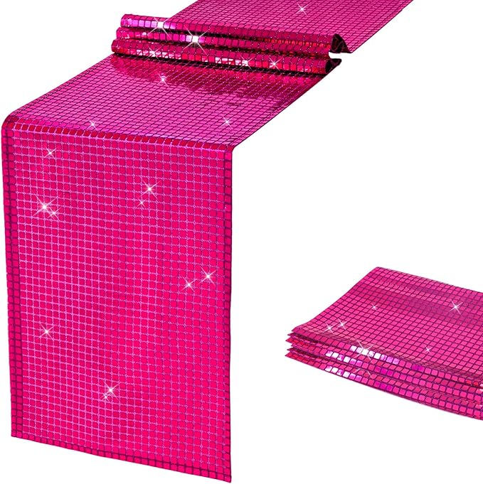SquarePie Disco Table Runner Mirror Glitter Hot Pink Sequin Runner by SquarePie