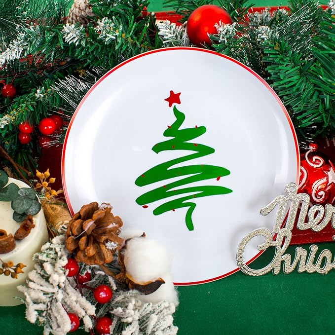 Supernal 350pcs Christmas Plastic Dinnerware Set, Christmas Plastic Plates - Image 3