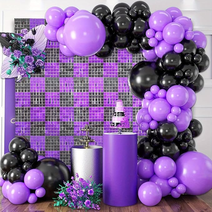 12PCS Black Purple Shimmer Wall Backdrop, Square Sequin Photo Backdrops Panel - Image 4
