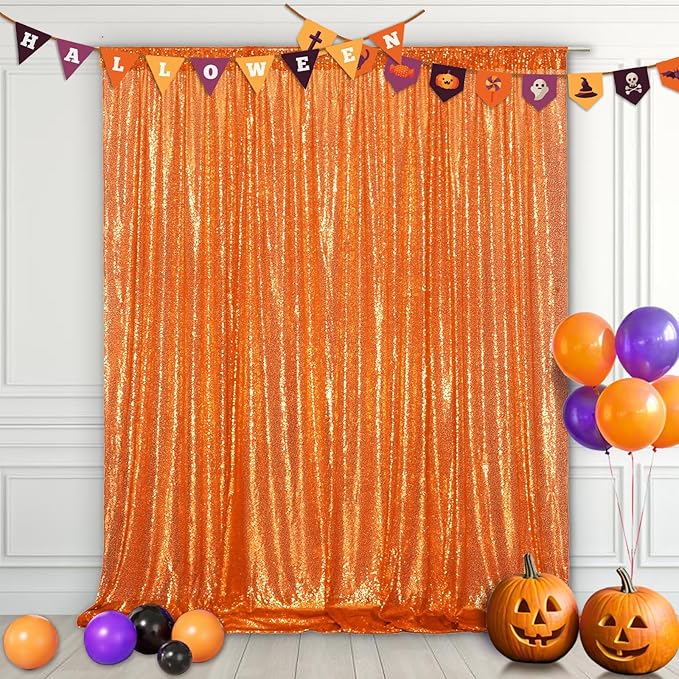 Eternal Beauty Orange Sequin Backdrop, 10x10 Ft Halloween Glitter Background by EternalBeauty