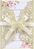 50PCS Gold Glitter Laser Cut Wedding Invitation by Maffily
