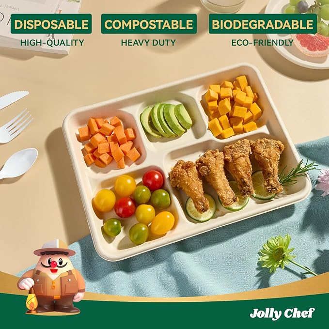 JOLLY CHEF Compostable  Compartment Paper Plates  *   Heavy - Image 3