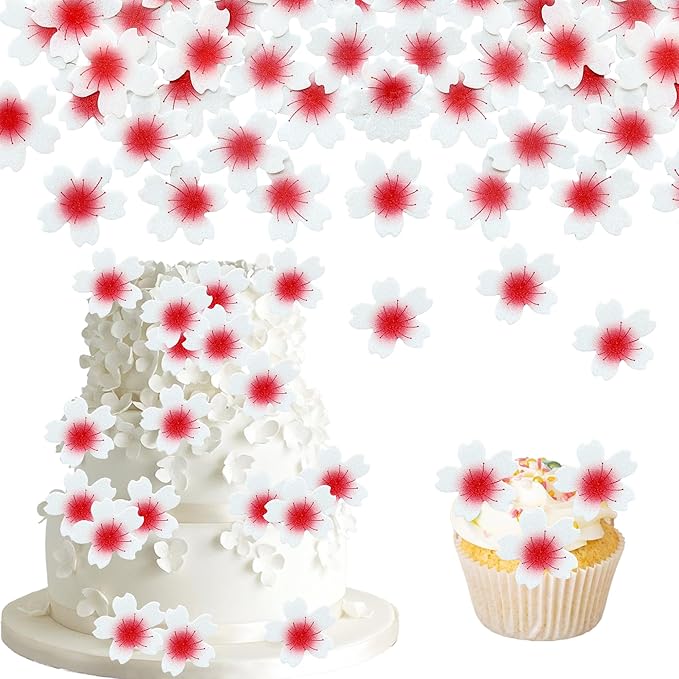 Ephlyn 100Pcs Edible Cherry Blossom Cupcake Toppers Edible Wafer Paper Flowers by Ephlyn