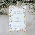 Welcome Wedding Sign Personalized, Elegant Wildflower Wedding Sign Decorations by CENOVACY