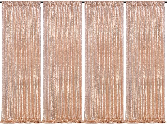 Rose Gold Sequin Backdrop Curtains Panels 4 Pieces 2FTx8FT Wedding Backdrop by QueenDream