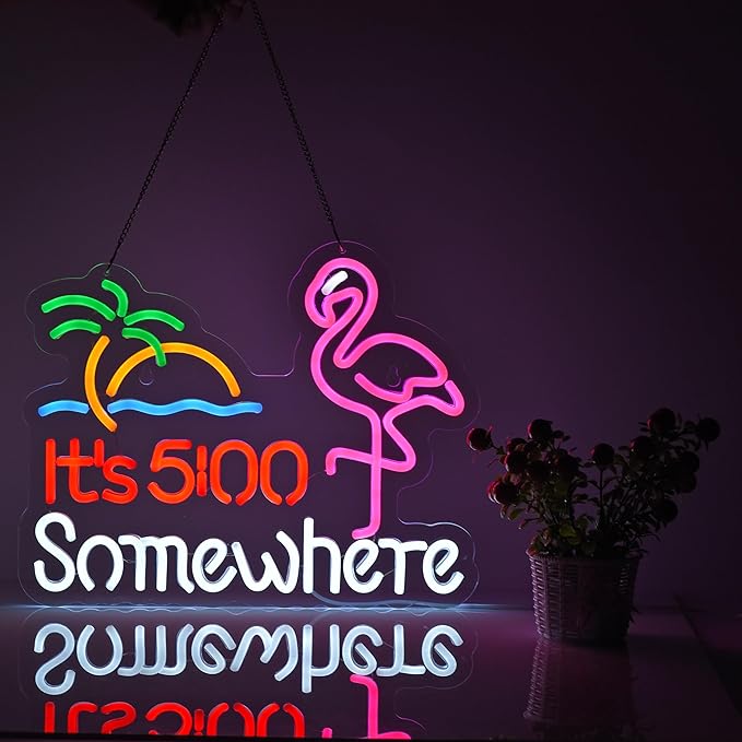 Flamingo Its 5 00 O'clock Somewhere Neon Sign by Roouneon