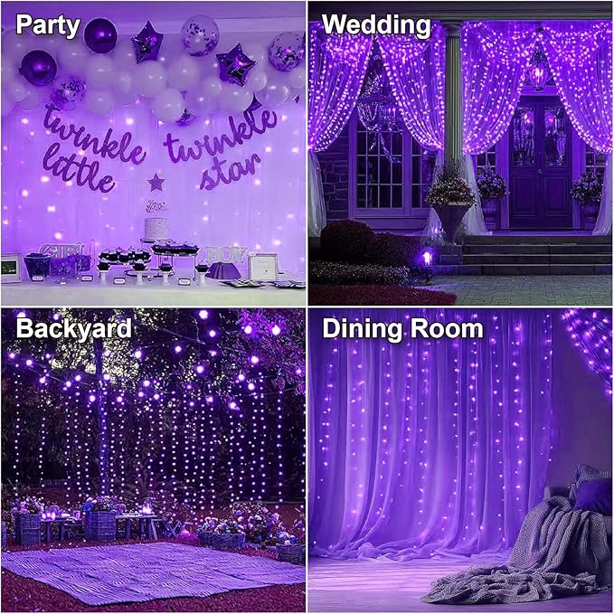 HXWEIYE 300LED Fairy Curtain Lights, 9.8x9.8Ft USB Plug-in 8 Modes Christmas - Image 7