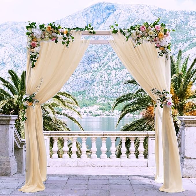 Wedding Arch Draping Fabric, 2 Panels 28" x 19Ft Champagne Backdrop Curtain - Image 7