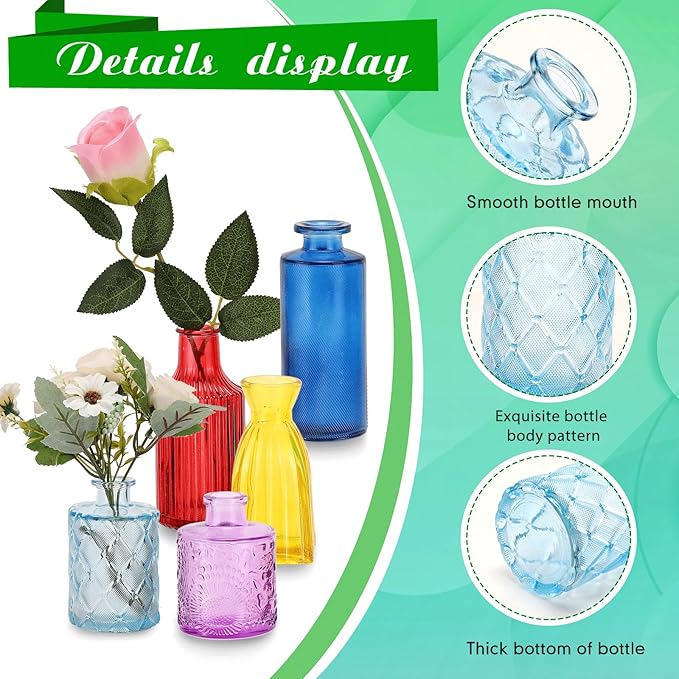 Yaomiao 30 Pcs Vases Bulk Colored Flower Glass Vases Bud Vintage Colored Glass - Image 3