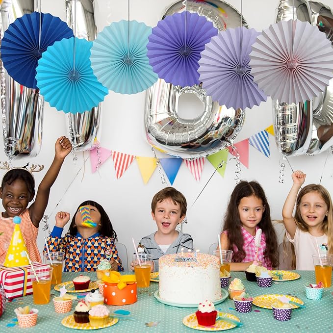 BARTHEW Blue Hanging Paper Fans, Party Decorations - Image 7