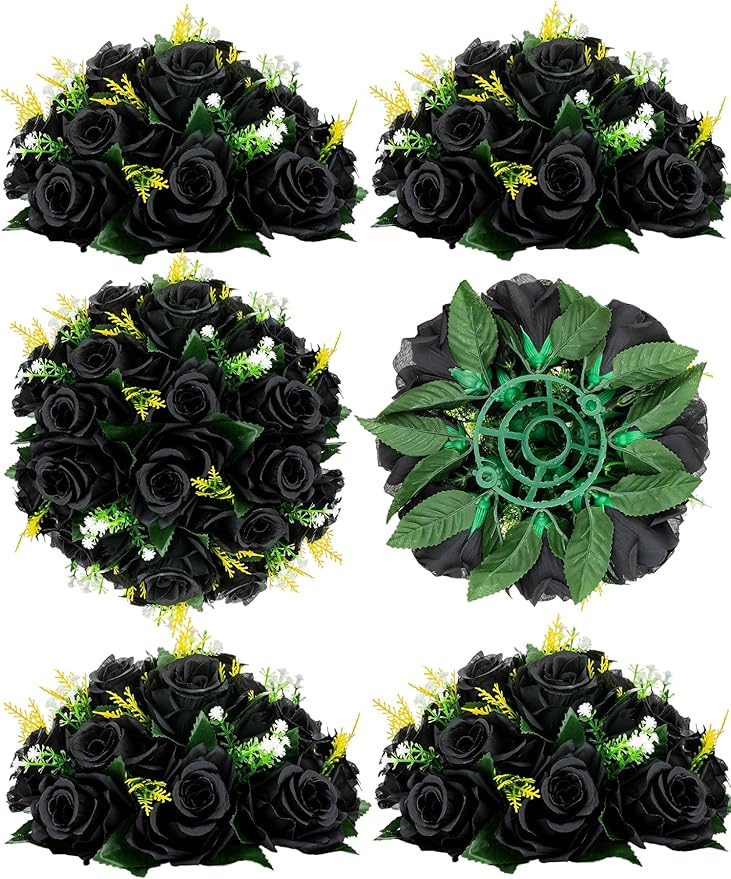 BLOSMON Flower Balls Wedding Rose Centerpieces 6 Pcs Black Fake Flowers Kissing by Blosmon