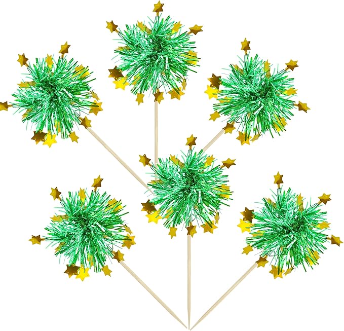 Ephlyn 30Pcs Foil Firework Cupcake Toppers Happy Birthday Cake Toppers Tinsel - Image 3
