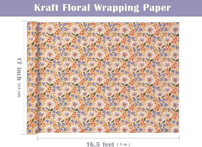 WRAPAHOLIC Kraft Floral Wrapping Paper Roll - Image 3
