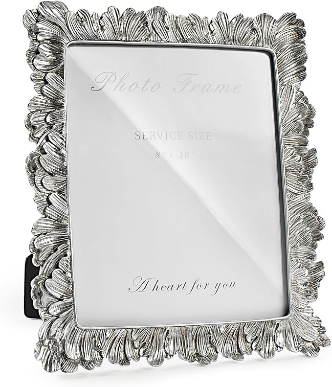 Cuspin 8x10 Picture Frame Silver, Vintage Silver Palm Leaves Textured by Cuspin