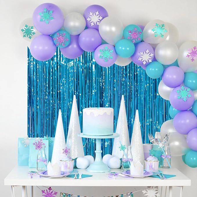 2 Pack Retro Blue Foil Fringe Backdrop Curtains, Tinsel Streamers Party - Image 7