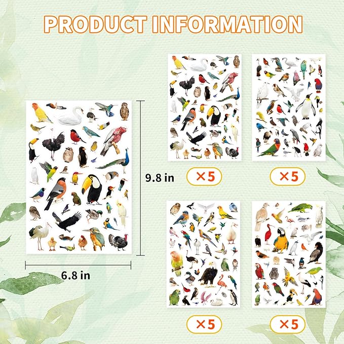 Bird Stickers 850 Count Tropical Bird Parrot Flamingo Peacock Hummingbirds - Image 4