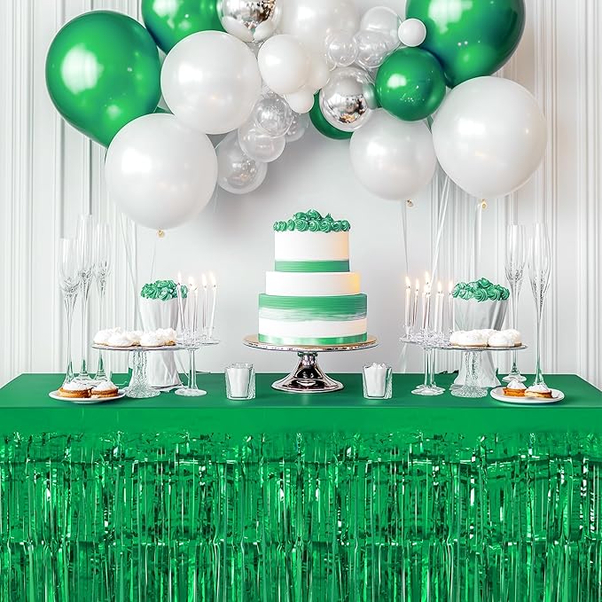 3 Pack Red Green Silver Table Skirts, 29x108" Metallic Foil Tinsel Fringe Table - Image 5
