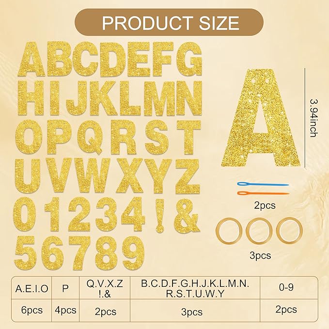 BEISHIDA 116 PCS A-Z Glitter Gold DIY Letter Banner Kit Make Your Own - Image 2