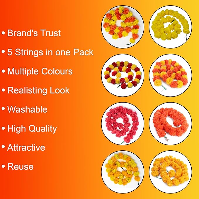 Artificial Marigold Garland for Decorations Pack of 5 - Image 5
