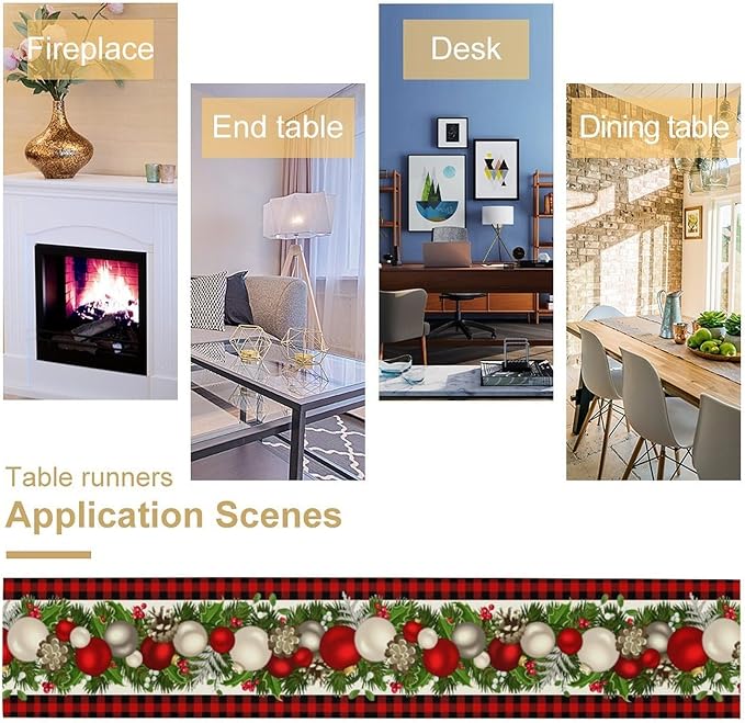 Christmas Table Runner, Seasonal Winter Xmas Holiday Farmhouse Table Cloth - Image 6