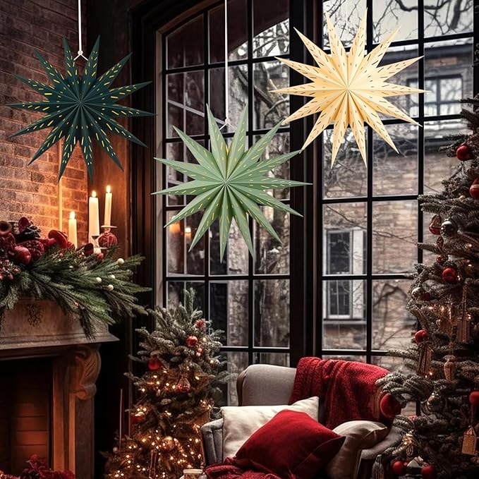 3Pcs 14-Pointed 18 Inch Paper Star Decorations Christmas Party Decorations Sage - Image 4