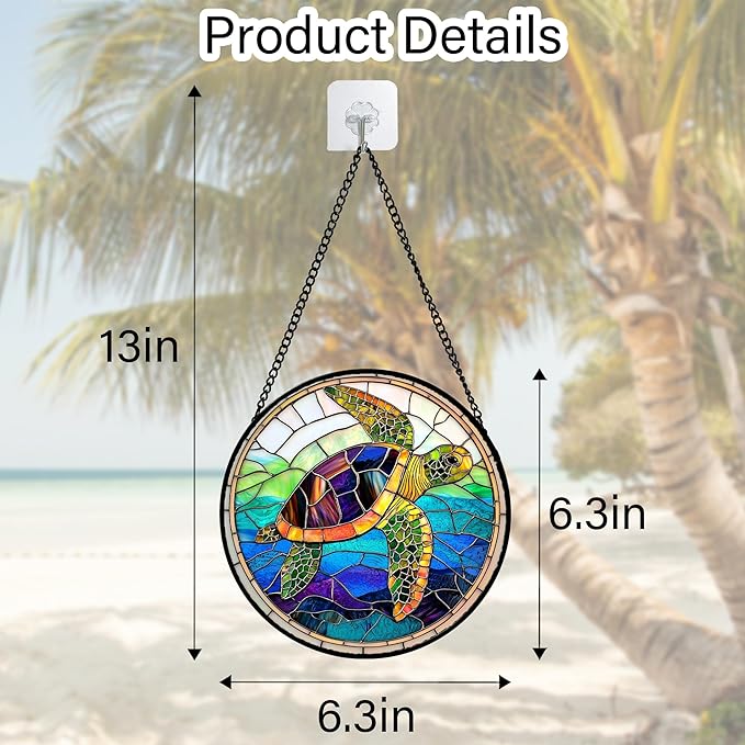 Stained Glass Window Hanging, Colored Turtle Ocean Suncatcher Diamond Glass - Image 4