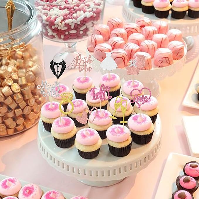 30 PCS Bride to Be Cupcake Toppers Wedding Cake Toppers I Do Love Heart Ring - Image 4