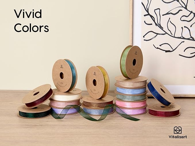 Vitalizart 3/8" x 90 Yards Organza Ribbon Pastel Color 9 Rolls x 10 Yd Sheer - Image 5