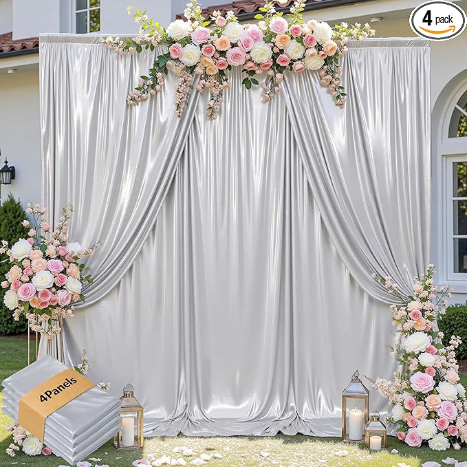 leegleri 20x10ft Thick Silver Glitter Backdrop Curtain Panels by LeegleriTableSkirt