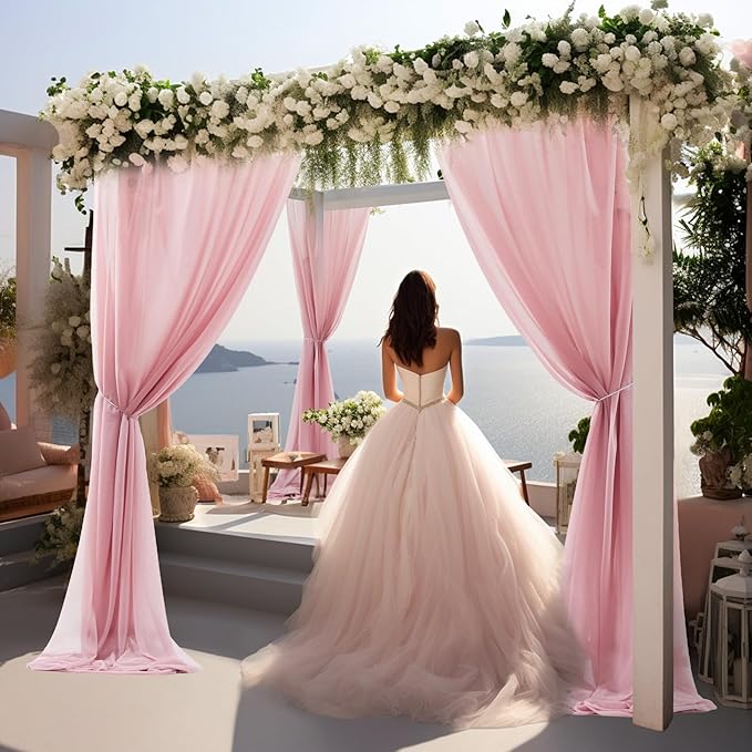 Wedding Arch Draping Fabric, 2 Panels 30" x 20Ft Dusty Rose Sheer Curtain - Image 5
