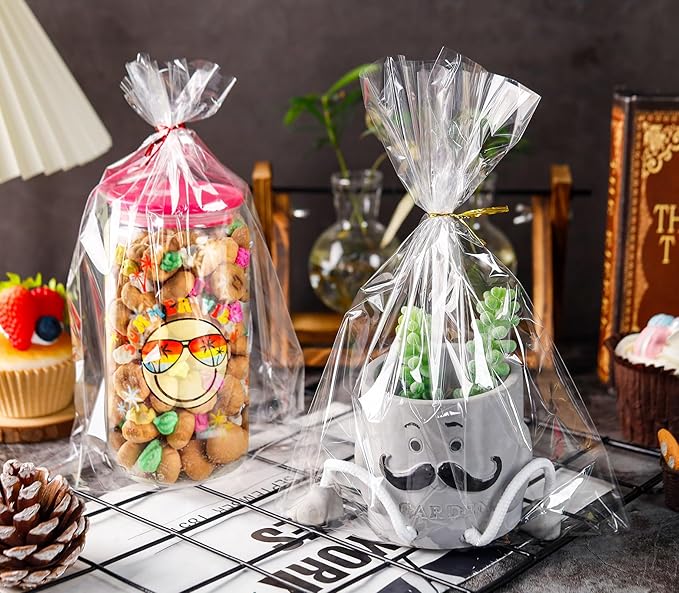 NPLUX 100 Pack Cellophane Bags Small Plastic Cookie Bag Clear Treat Bags - Image 6