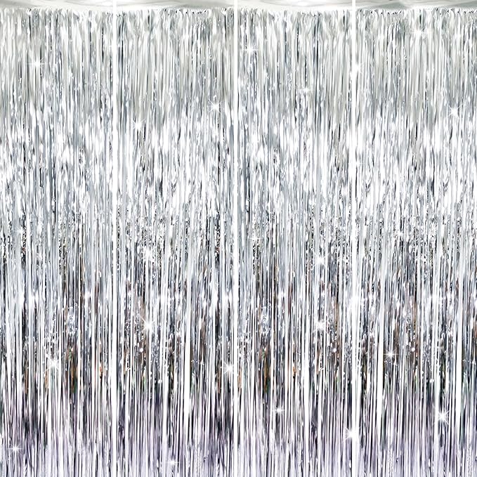 GOER 3.2 ft x 8.2 ft Metallic Tinsel Foil Fringe Curtains Party Photo Backdrop by GOER
