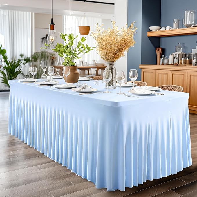 2 Pack Baby Blue Spandex Table Clothes - Image 5