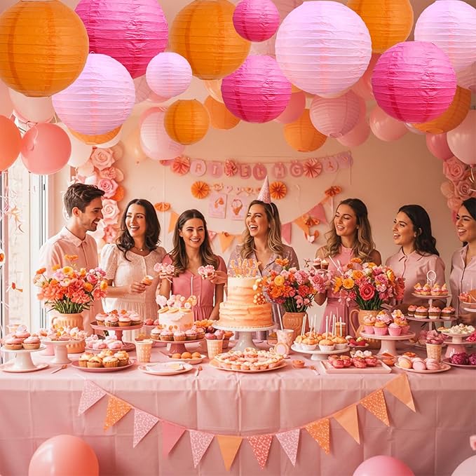 BEISHIDA 12Pcs Pink Orange Paper Lanterns Decorative Hanging Round Paper - Image 6