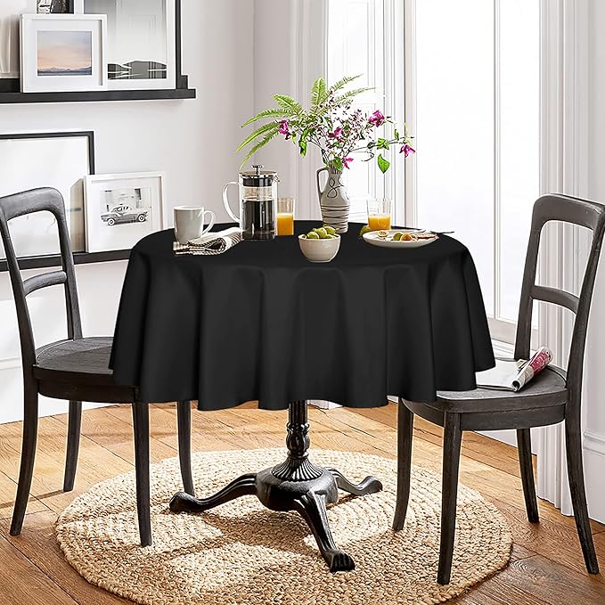 Fitable Black Round Tablecloth 70 inch, Stain and Wrinkle Resistant Washable - Image 2