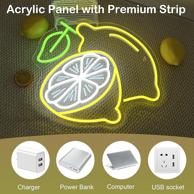Lemon Cocktail Neon Sign – Yellow & Green LED Wall Light - Image 6
