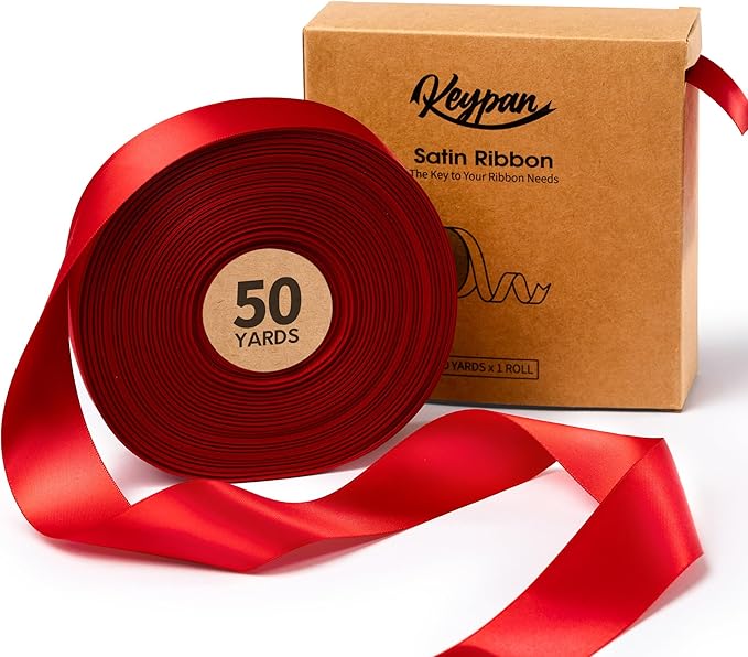 Red Satin Ribbon 1-1/2 Inch x 50 Yards Double-Faced Ribbons by Keypan