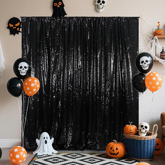 Poise3EHome 5Ft x 7Ft Black Sequin Backdrop, Glitter Thick Sequin Background by Poise3EHome