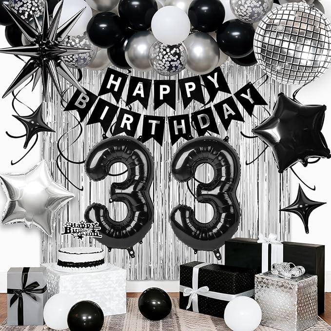 33rd Birthday Decorations for Men Women, Fringe Curtains Kit by Birthdaypartyexpert