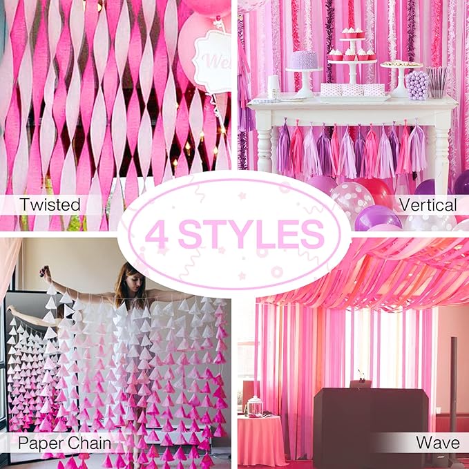 PartyWoo Crepe Paper Streamers 4 Rolls 328ft, Pack of Light Pink Crepe Paper - Image 6