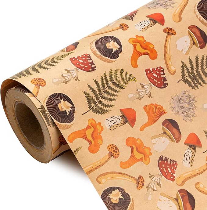 WRAPAHOLIC Kraft Mushroom Wrapping Paper Roll by WRAPAHOLIC