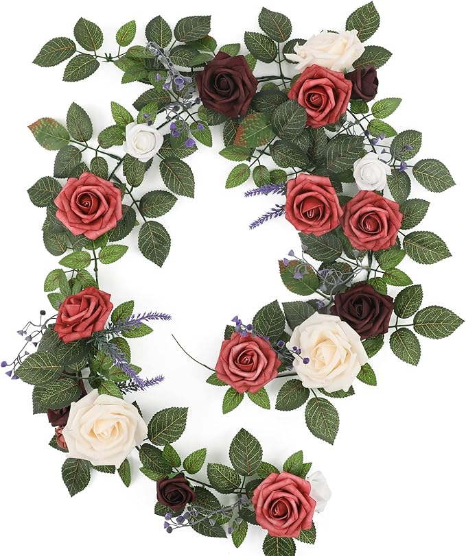5FT Artificial Rose Flower Burgundy Fake Floral Garland by Garisey