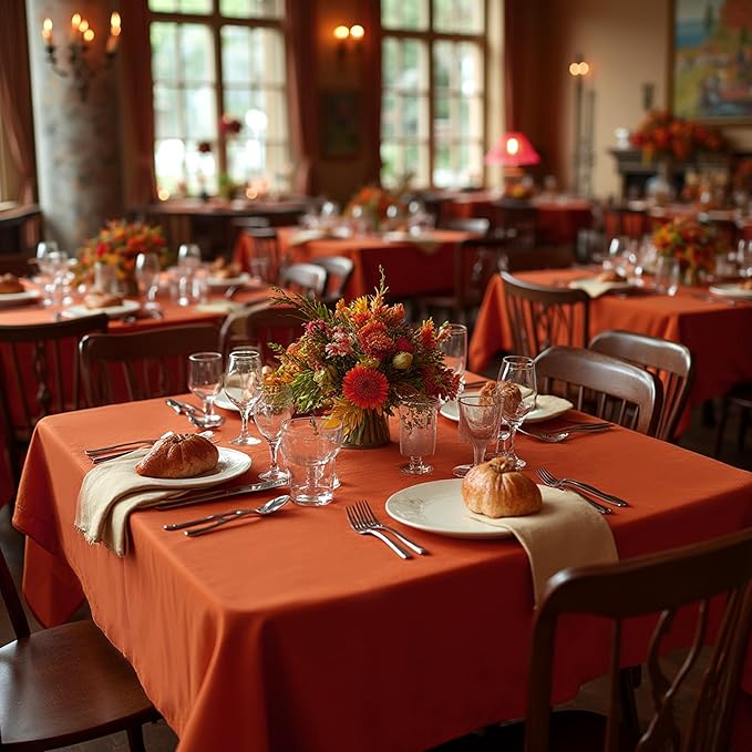 sancua Thanksgiving Square Tablecloths 85x85 Inch Rust, 2 Pack Fabric Fall - Image 3