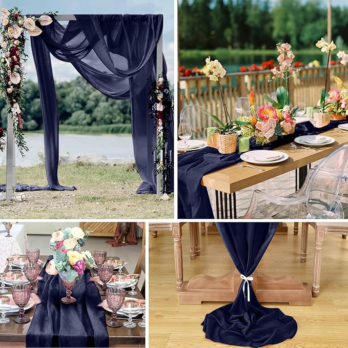 10 Pack 10ft Navy Blue Chiffon Table Runners Wedding Table Runner Sheer - Image 6