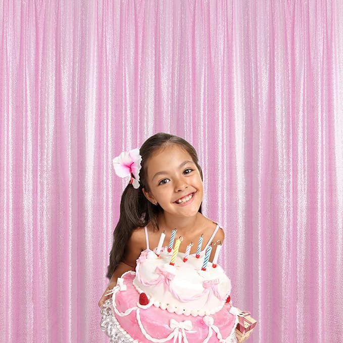 Sugargirl Matte Pink Sequin Backdrop Curtain 2 Panels 2FTx8FT Glitter Pink - Image 8